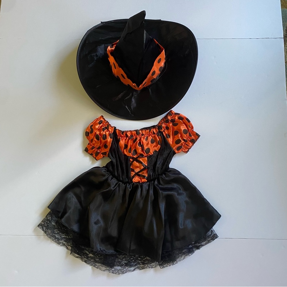 Witch Dress Size 2T NEW Halloween Costume Girls Orance Black 3 Piece Lace Dots
